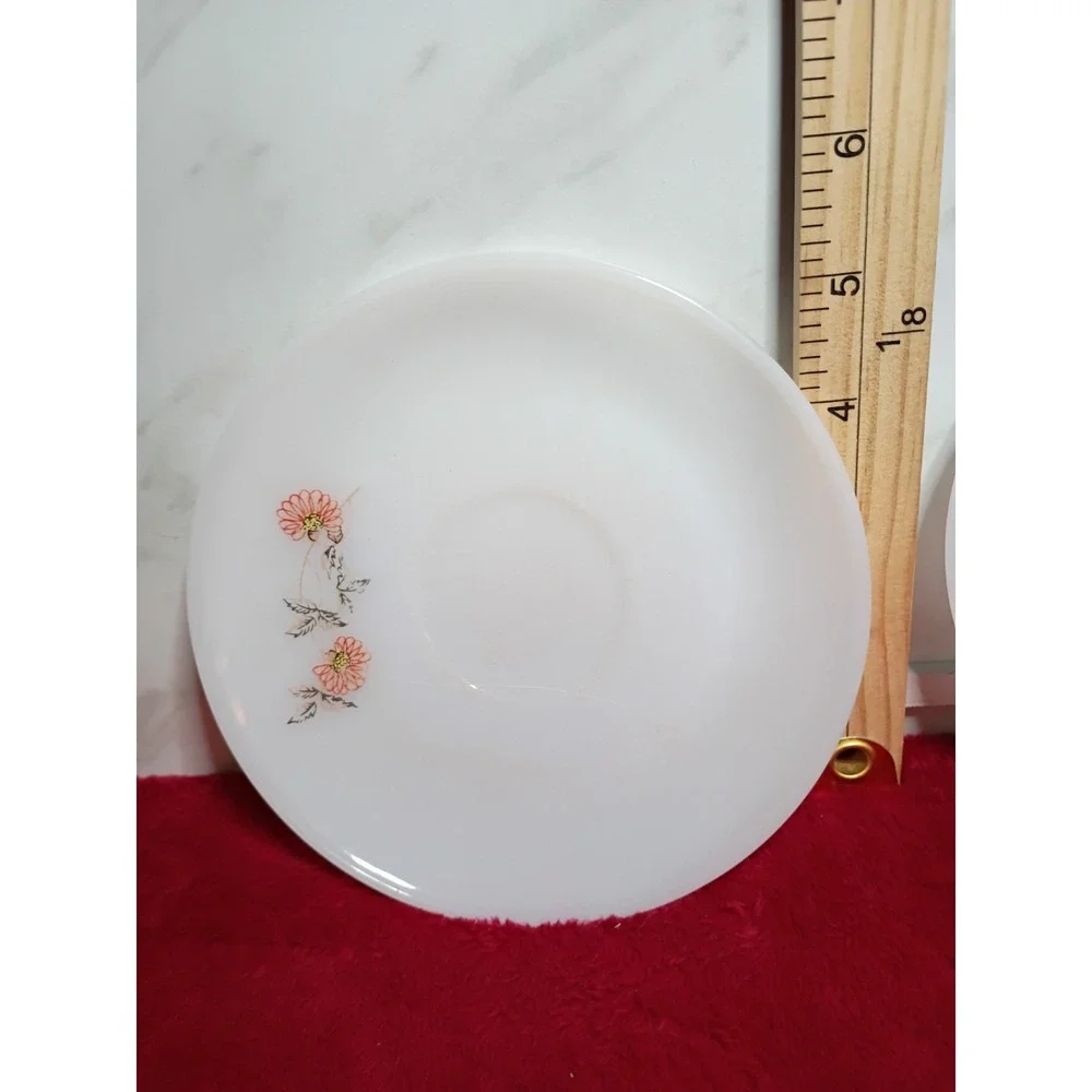 Fire-King Primrose Milk Glass Saucers Vintage Pink Floral Set of 2 Made in USA